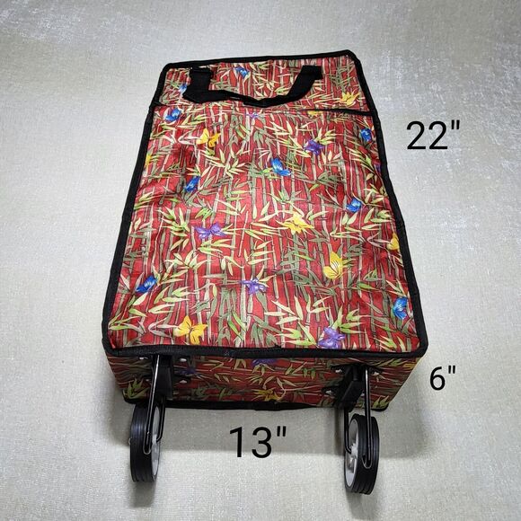 Rolling Travel Bag Collapsible Red Multicolor Bamboo Print - Picture 5 of 8